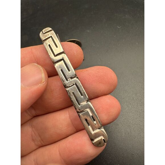 Vintage Mod Cufflinks and Tie Bar - Sterling Silver - 1960s - Picture 6 of 7